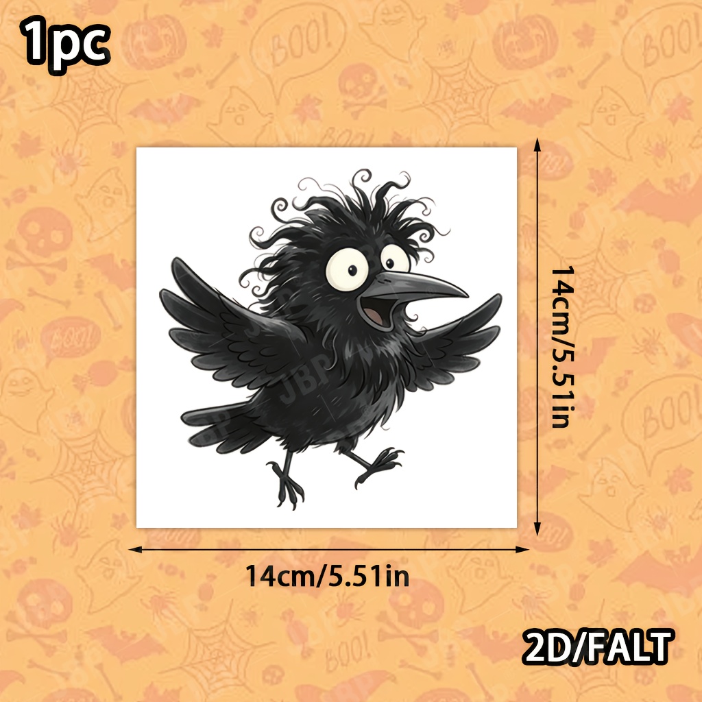 TEMU 2d Flat, 1pc 2d Funny Fluffy Crow Halloween Window Decal, Removable Single Color Transparent Window Sticker, High Quality Anti-curl Decor For