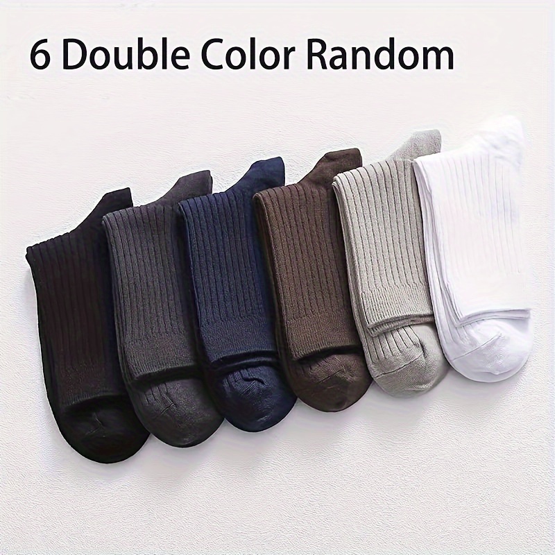 TEMU 6 Pairs Of Men's Premium Knitted Stripe Socks - Moisture-wicking, Solid Colors, Long Tube Design Breathable Socks, Machine Washable