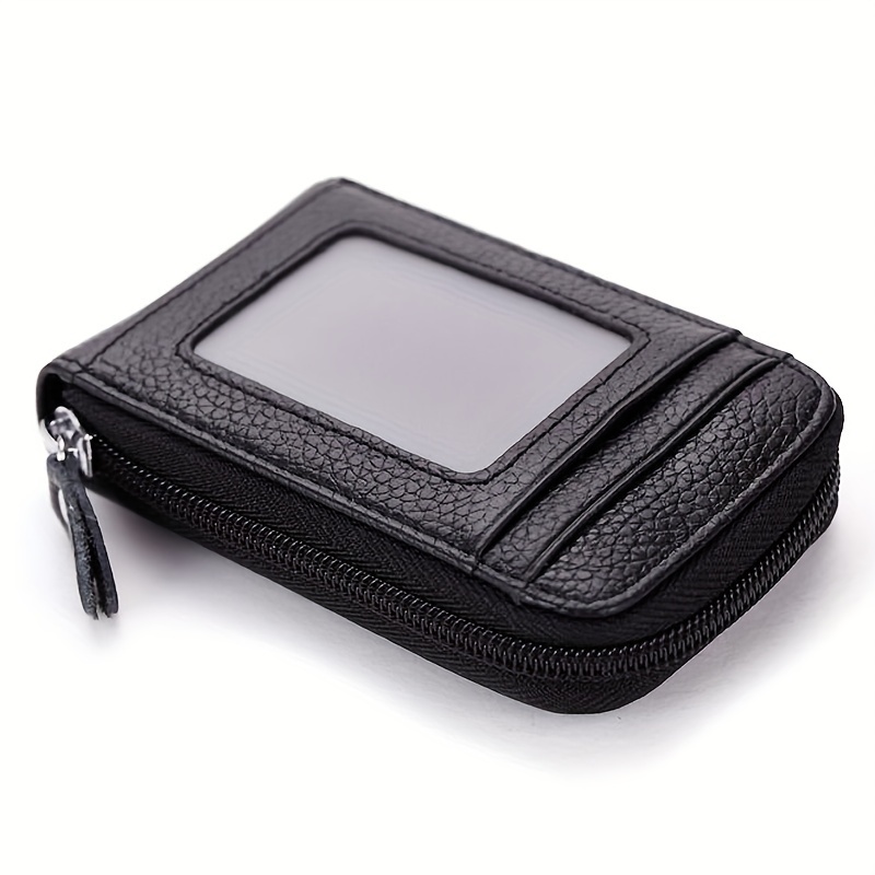 TEMU Men's Women's Rfid Blocking Leather Mini Wallet -9 Card Slots Card Holder Case Organizer Compact Zipper Around Purse With Id Window And Drivers License