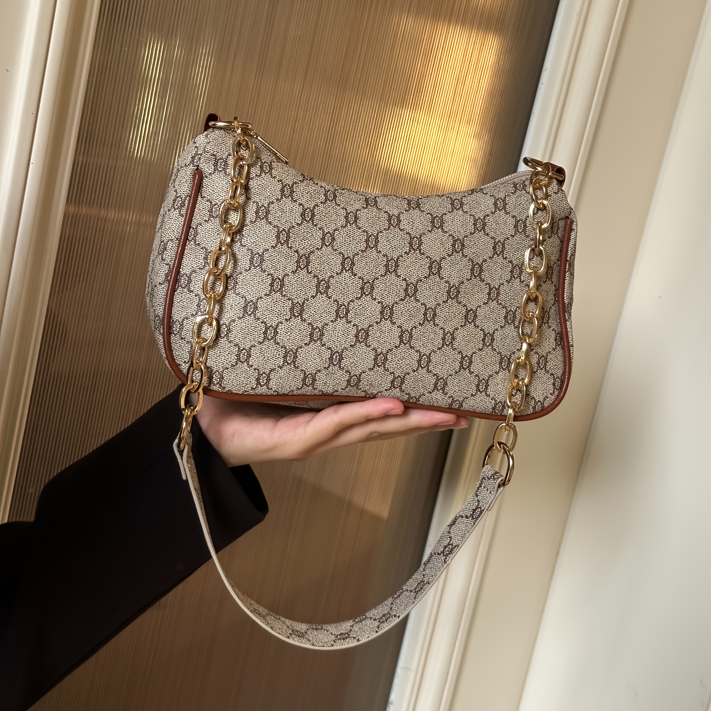 TEMU Women's Bag, Practical Rhombus Tassel Shoulder Bag, New Women's Bag, Vintage Underarm Bag. New Printed Crossbody Small Square Bag With Chain,