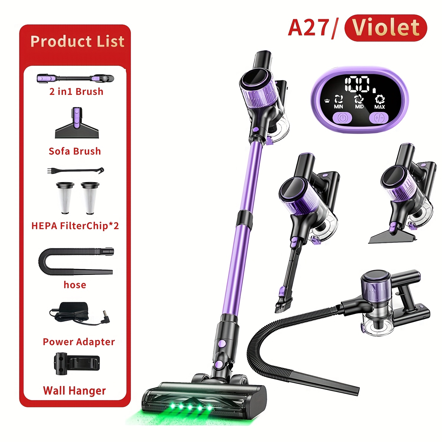 TEMU Cordless Vacuum Cleaner, 10in 1 Powerful Stick Vacuum, With Anti- Brush And Upgraded Green Light, 45 Mins Lightweight Vacuums For Hardwood Floor, Carpet, Pet Hair