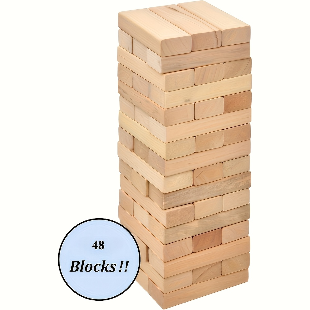 

48pcs Classic Wooden Stacking Game Set - Challenging & Fun For Adults, Ideal For , Includes Natural Blocks In Colors, Building & Collapsing