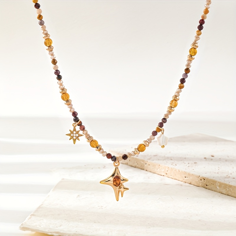 Vintage Star Pendant Necklace Bohemian Handmade Beaded