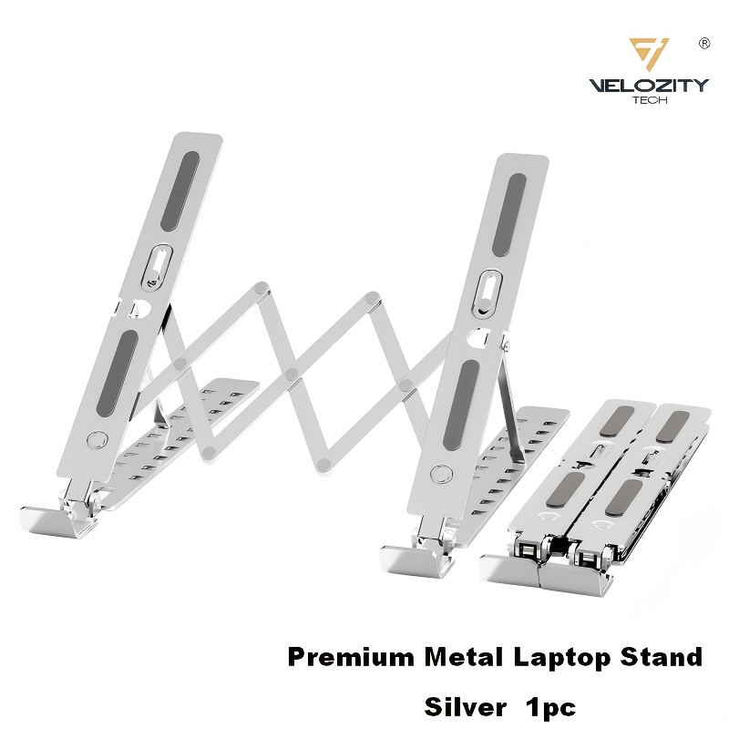 TEMU Laptop Stand, Foldable 10-level Adjustable Metal Riser For Desk, Sturdy Double-triangle Base With Non-slip Silicone Pads, Ergonomic Portable