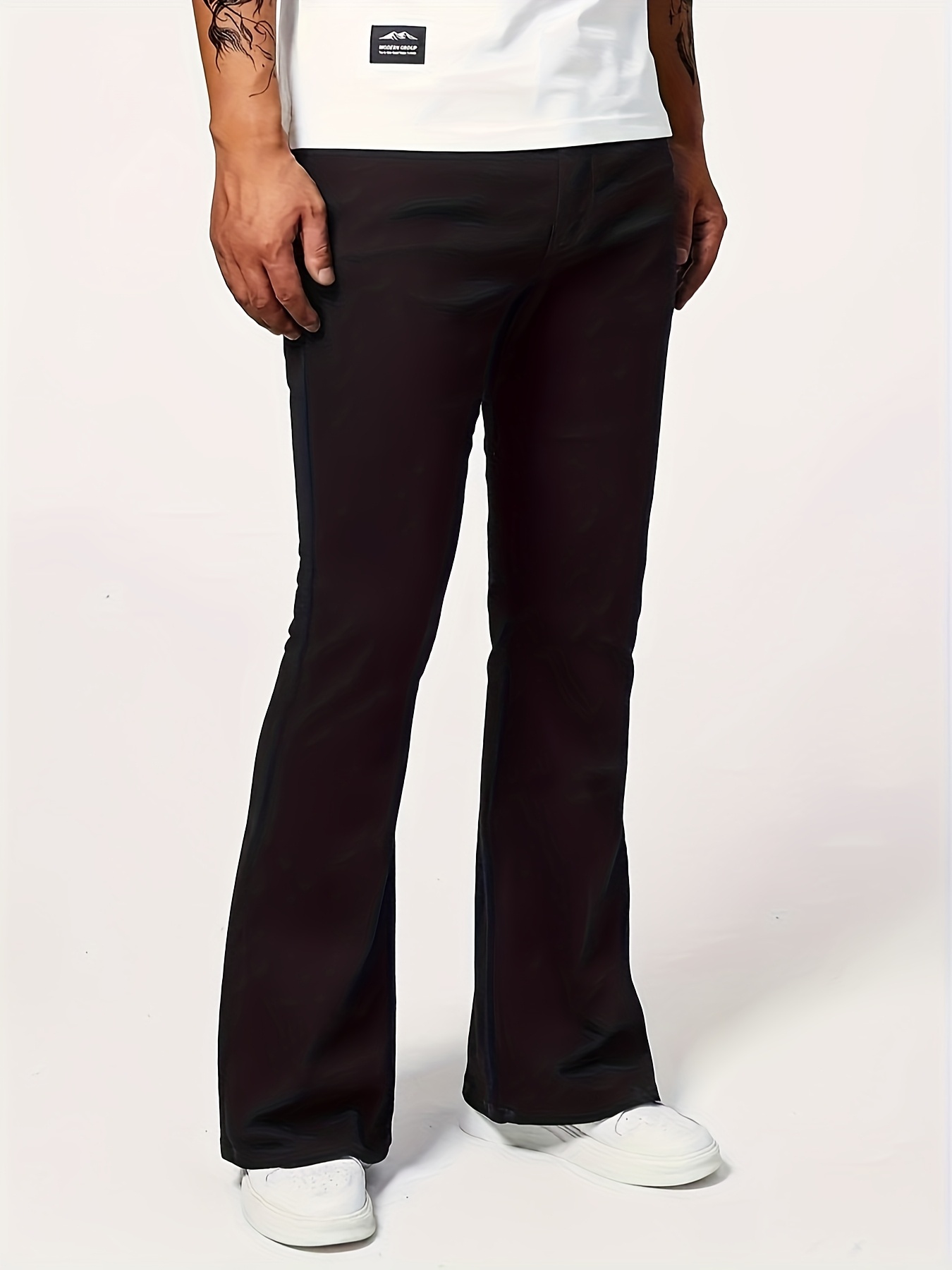 mens stretch bell bottom jeans wash blue wide leg trousers Temu