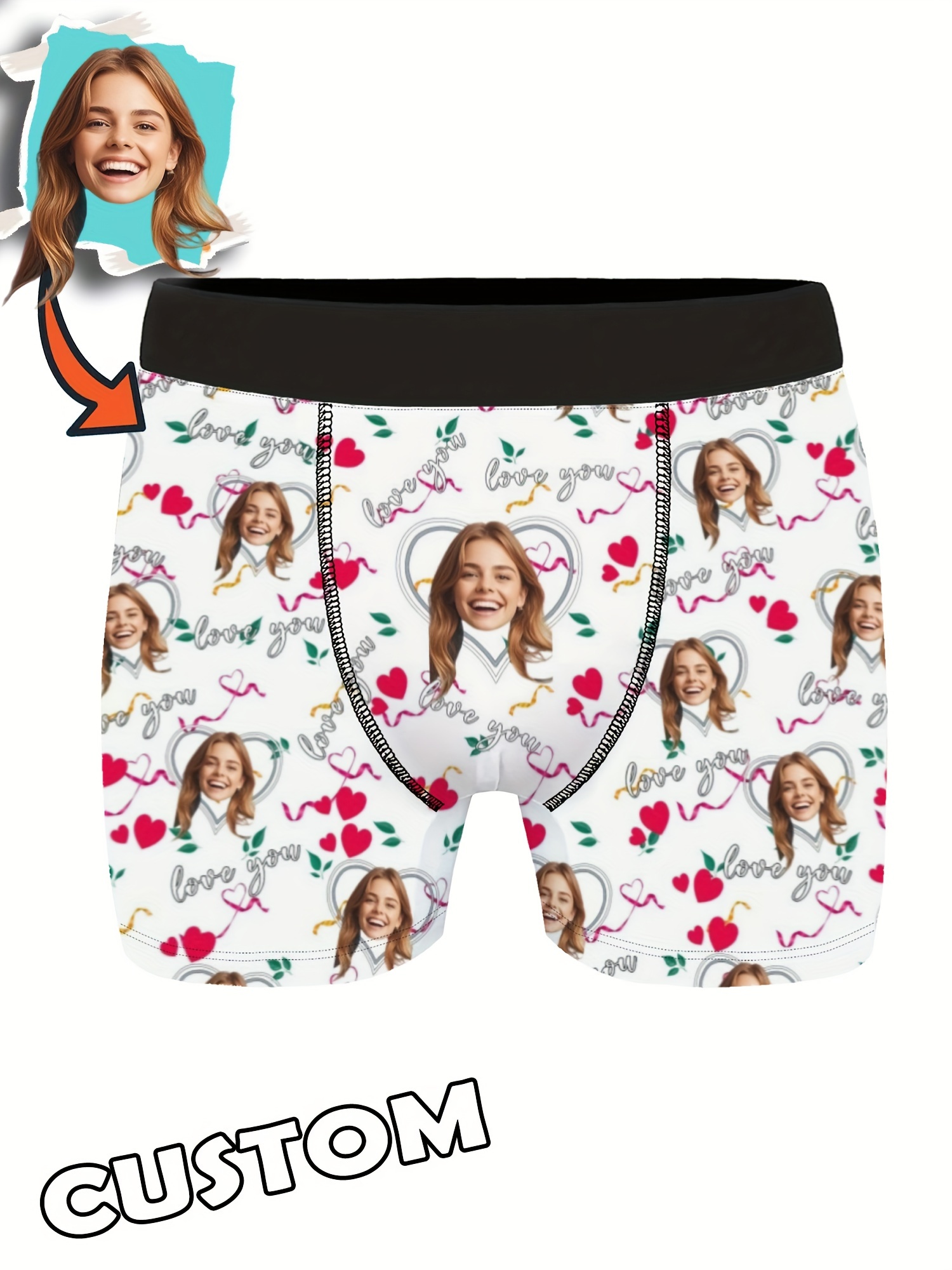 Boxer Personnalisé Avec Visage Pour Homme, Petit Ami Mari Saint Valentin P14479671