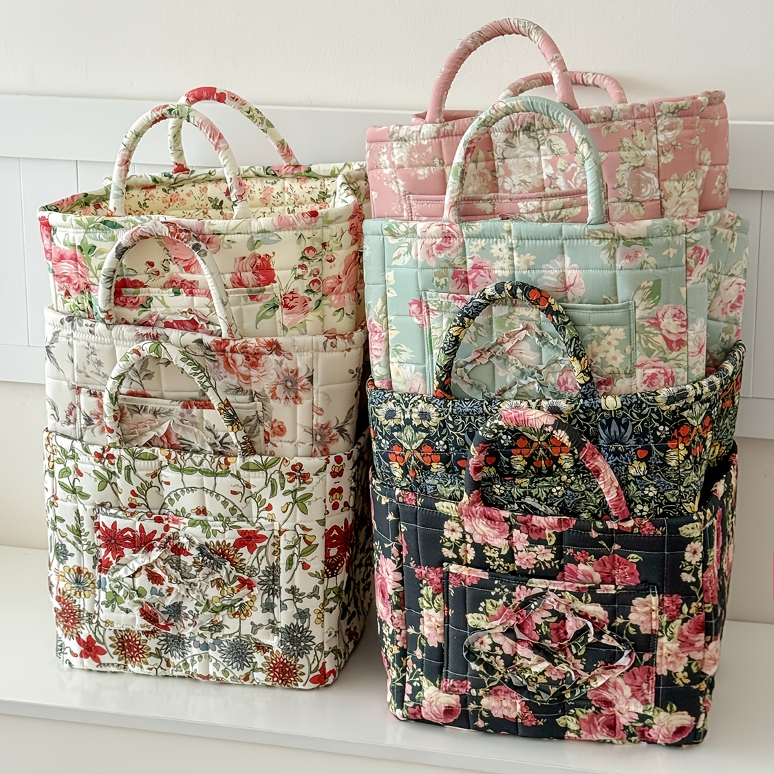 item picture large flower series storage basket vintage quilting scattered flowers portable large capacity home storage basket suitable for multi scene shelf baskets