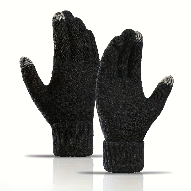 TEMU Winter New Knitted Solid Color Plus Fleece Warm Student Gloves Men's And Women's Outdoor Riding Touch Screen Gloves Jacquard Gloves