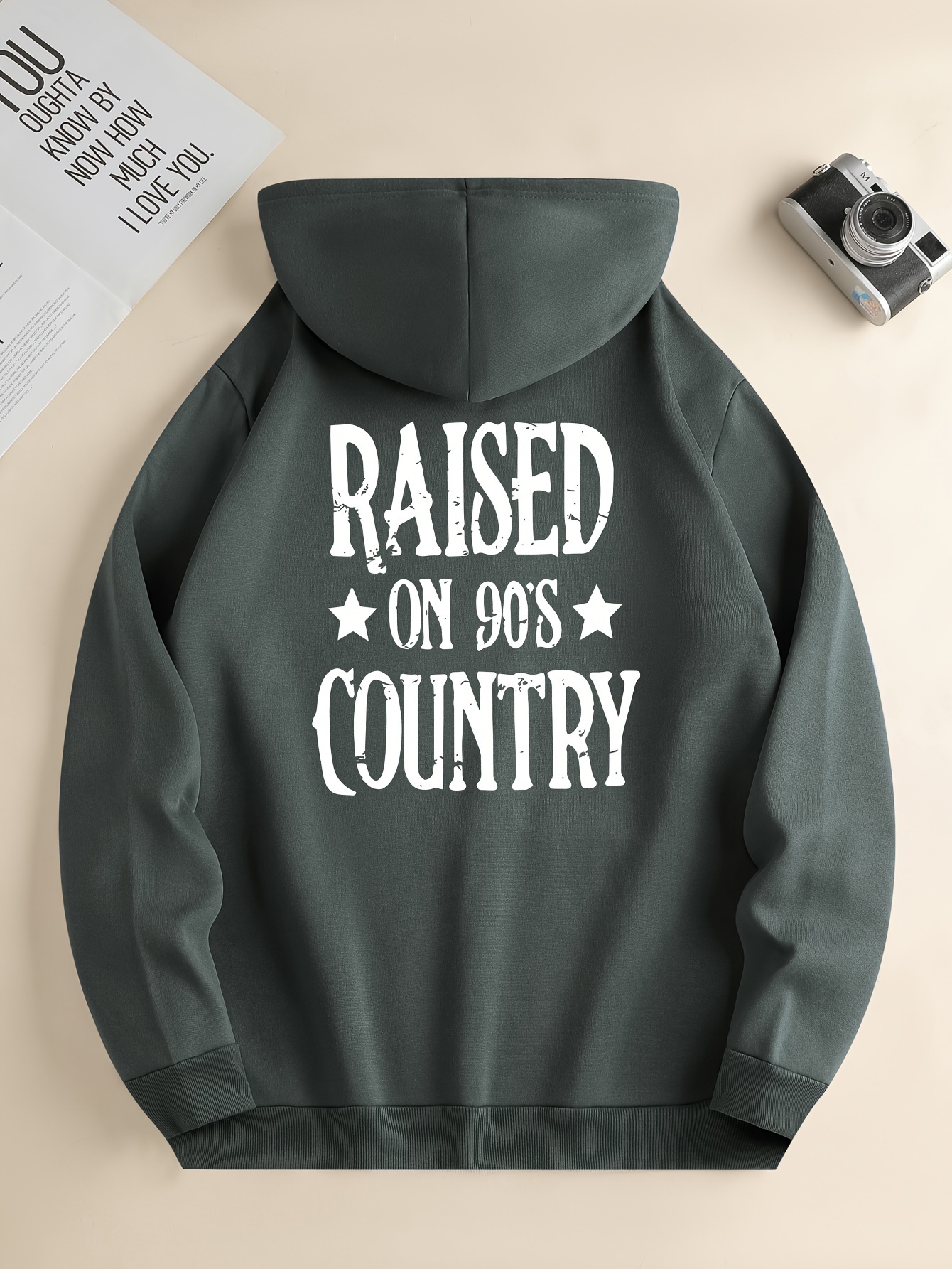 raised 90's country print men's pullover round neck hoodies Temu