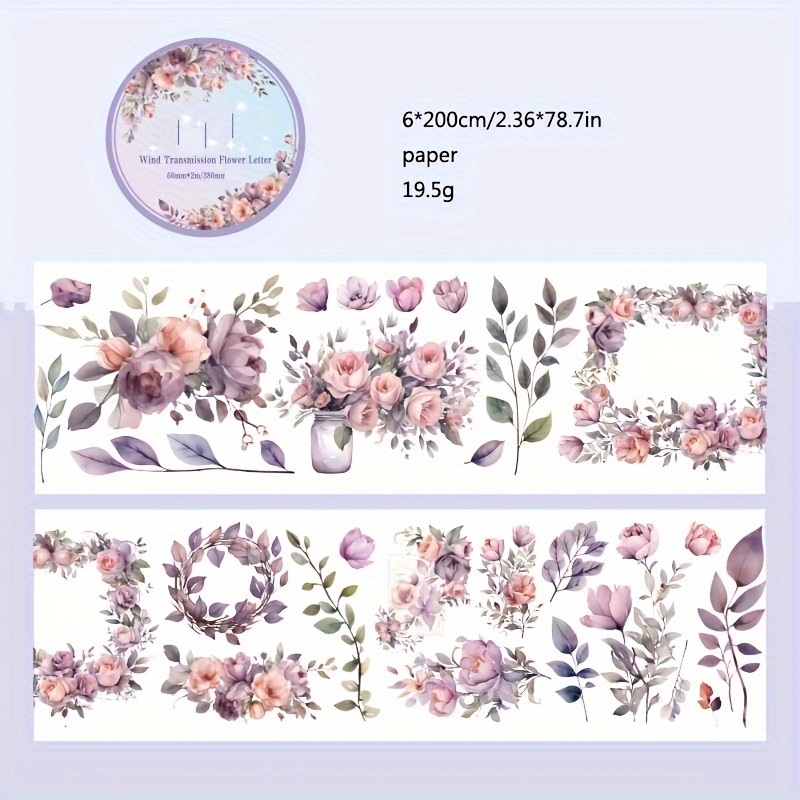 

1 Roll Of 2 Meters Long, 6 Designs Of Vintage And Fresh Floral Washi Tape From The Flower Letter Series, Romantic Rose Bouquet Themed Journal Decoration Stickers, Guka Background Scenery Stickers