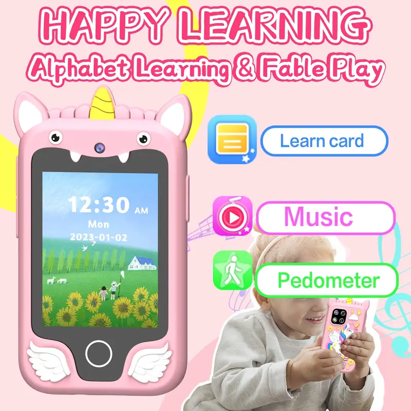 educational mobile phone toy 2 8 inch hd large screen 20 educational games hd dual cameras pedometer flashlight alarm clock and other learning functions a perfect gift for children aged 3 8 on holidays birthdays and christmas details 2