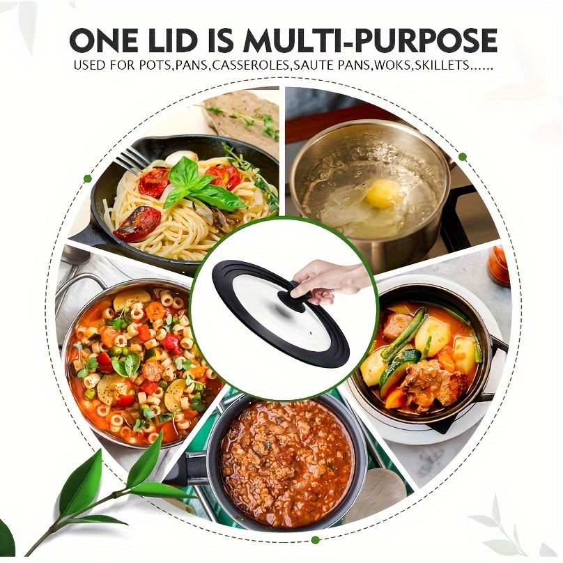 1pc universal multi functional pot lid suitable for frying pans and  s tempered glass with silicone   suitable for all cookware with a diameter of 20 to 28 cm 7 8in to 11 02in   cover replacement lid dishwasher safe details 6