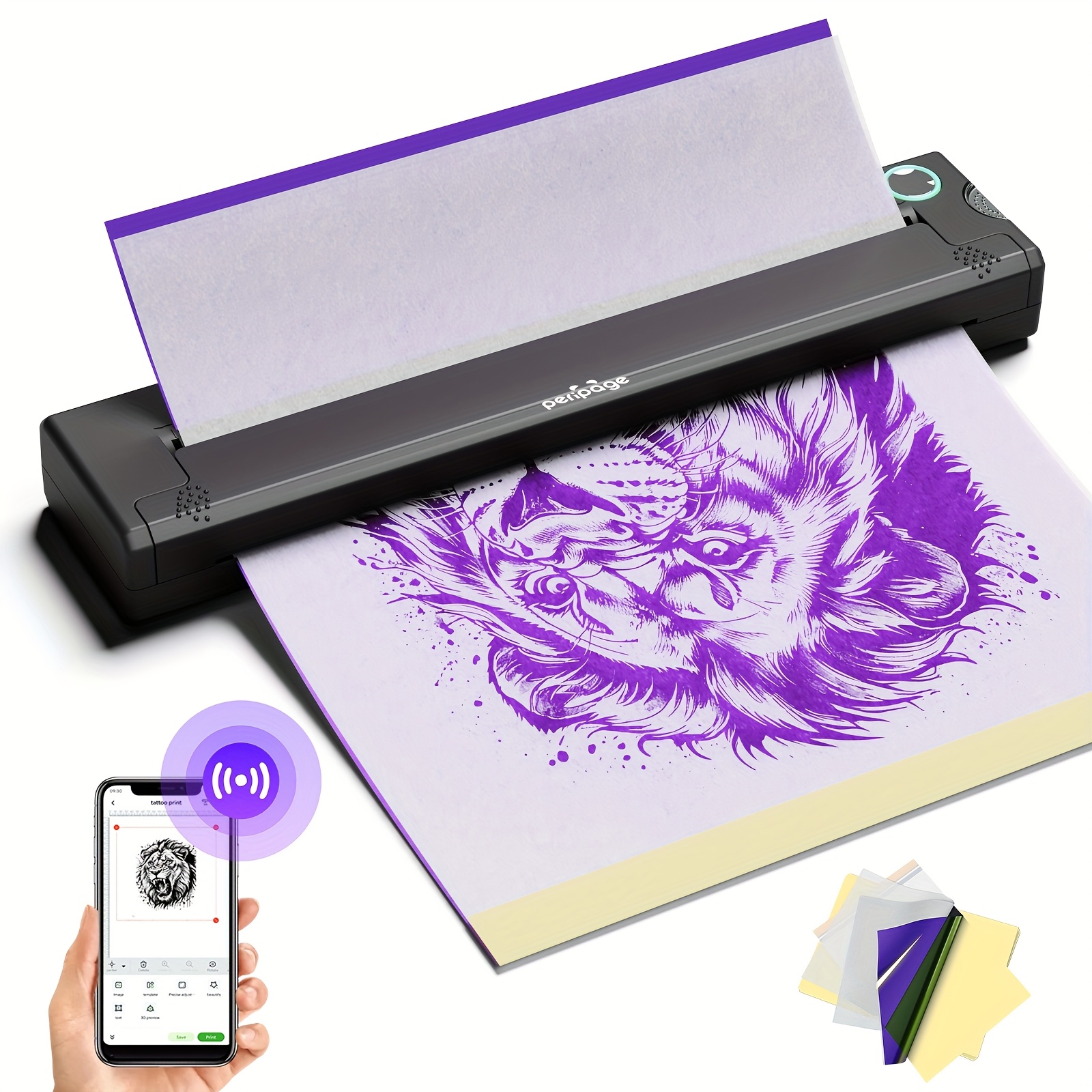 E-shop PeriPage P90 Pino Drahtloser Tattoo-Druckerschablonen-Printer – Tragbarer Hochauflösungs-Tattoo-Drucker, geeignet für Anfänger und , kompatibel