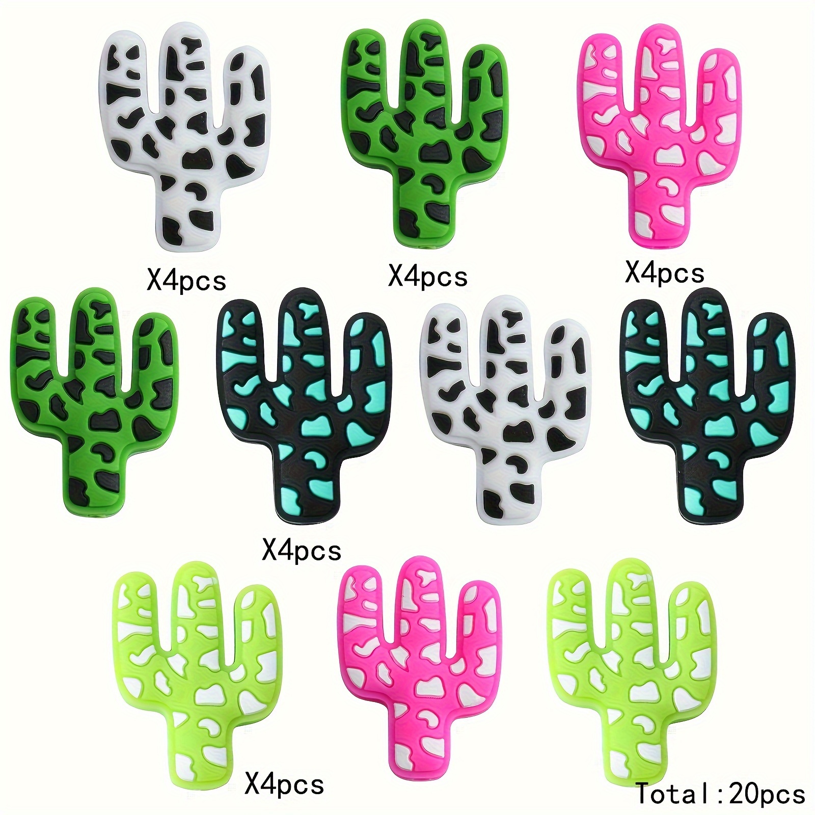 

20 Cactus Silicone Focus Beads 5 Colors Shape Loose Spaced Large Hole Cute Beads Jewelry Making Diy Necklace Bracelet Handmade Craft Supplies