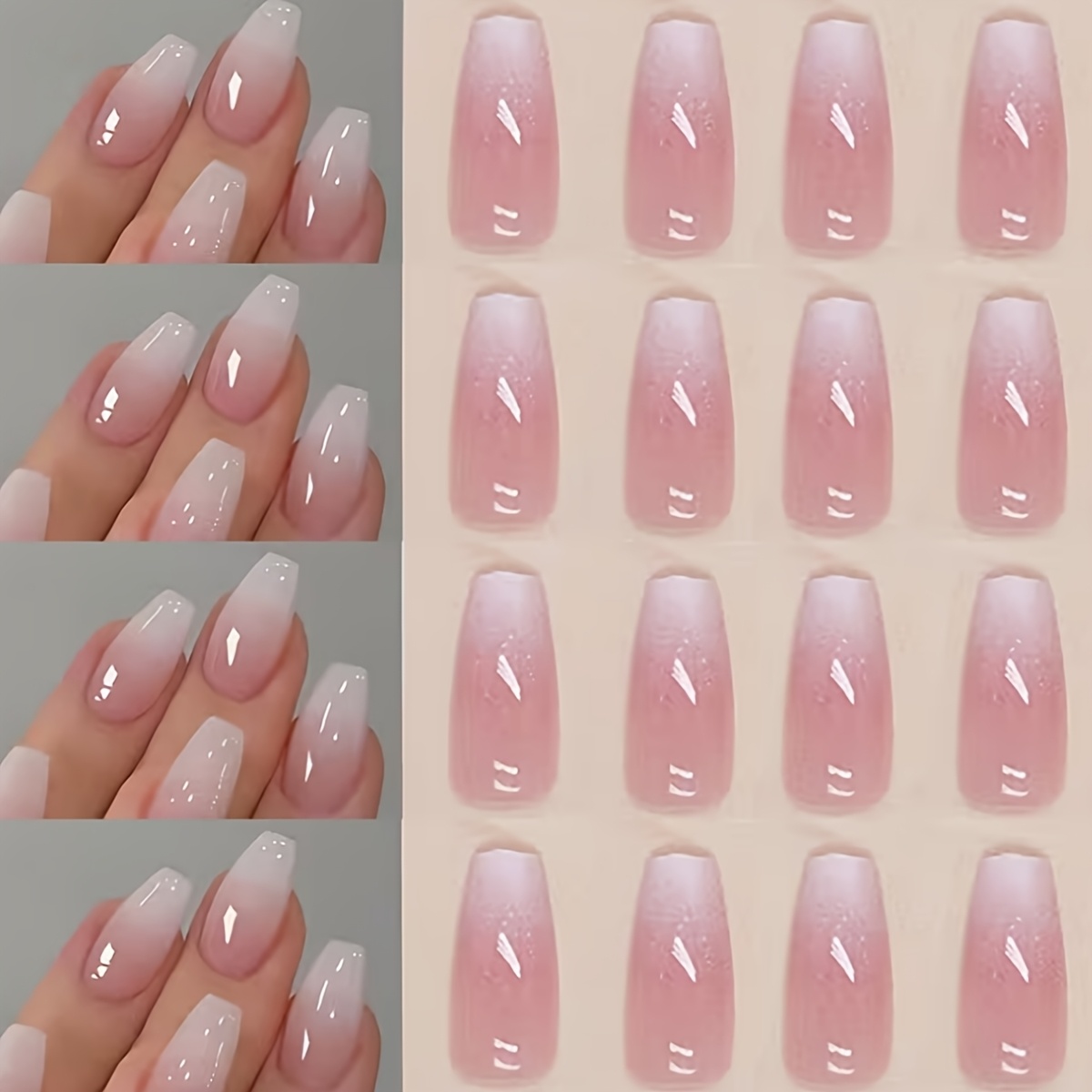 TEMU 96pcs Ballet Press-on Nails Suitable For Women' Wear & Special Occasions - Medium-length Gradient False Nails With Glossy, Ombre , Machine-made