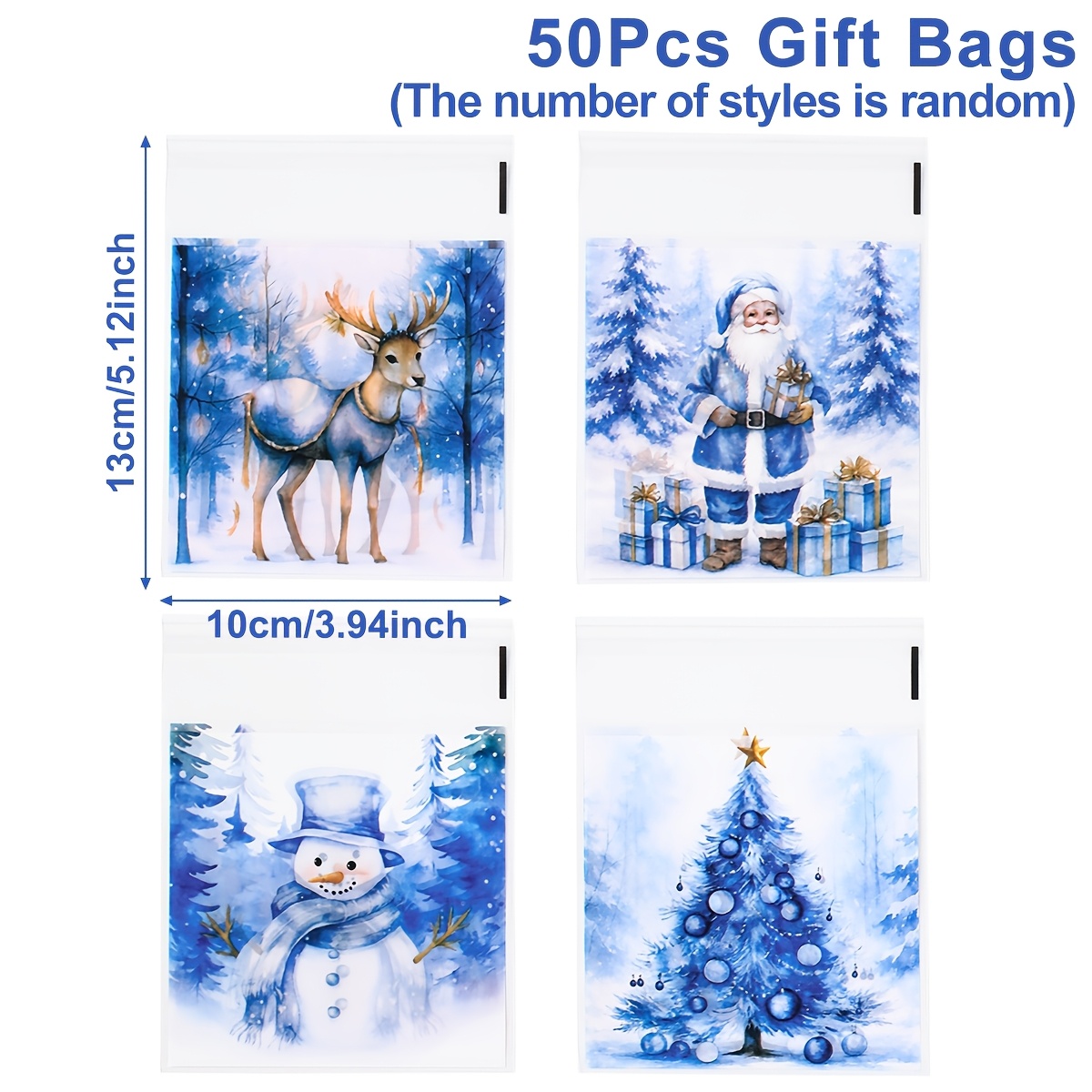 TEMU 50/100pcs, Sacs Cadeaux Noël Mélangés (Style Aléatoire), Sacs Design Père Noël de Neige , Décoration de Fête Noël, Natal Noel Navidad,