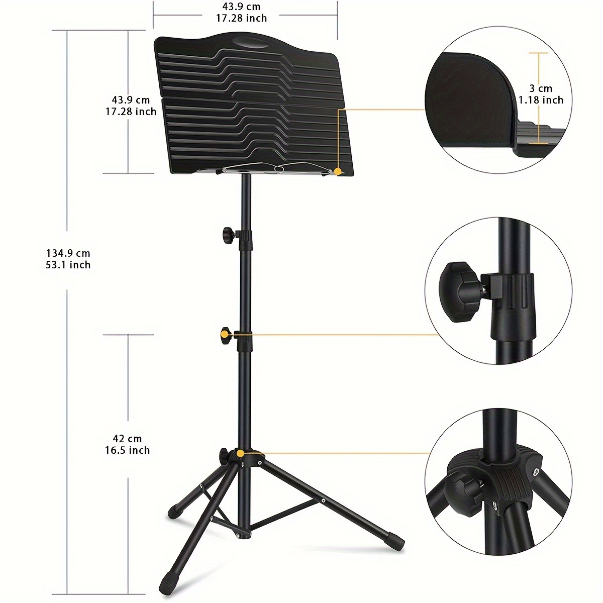 1pc alloy music stand with adjustable tripod base portable folding sheet music holder durable desktop music rack for performance band travel   music clamp carrying bag Product details 2