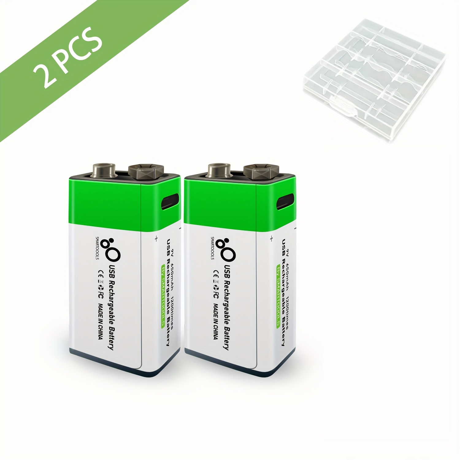TEMU 2pcs 9v Battery 9v Batteries, 9v Lithium Rechargeable Battery, High Capacity 9v 650mah 5920mwh Rechargeable Lithium Battery, 1.5 Hours Fast
