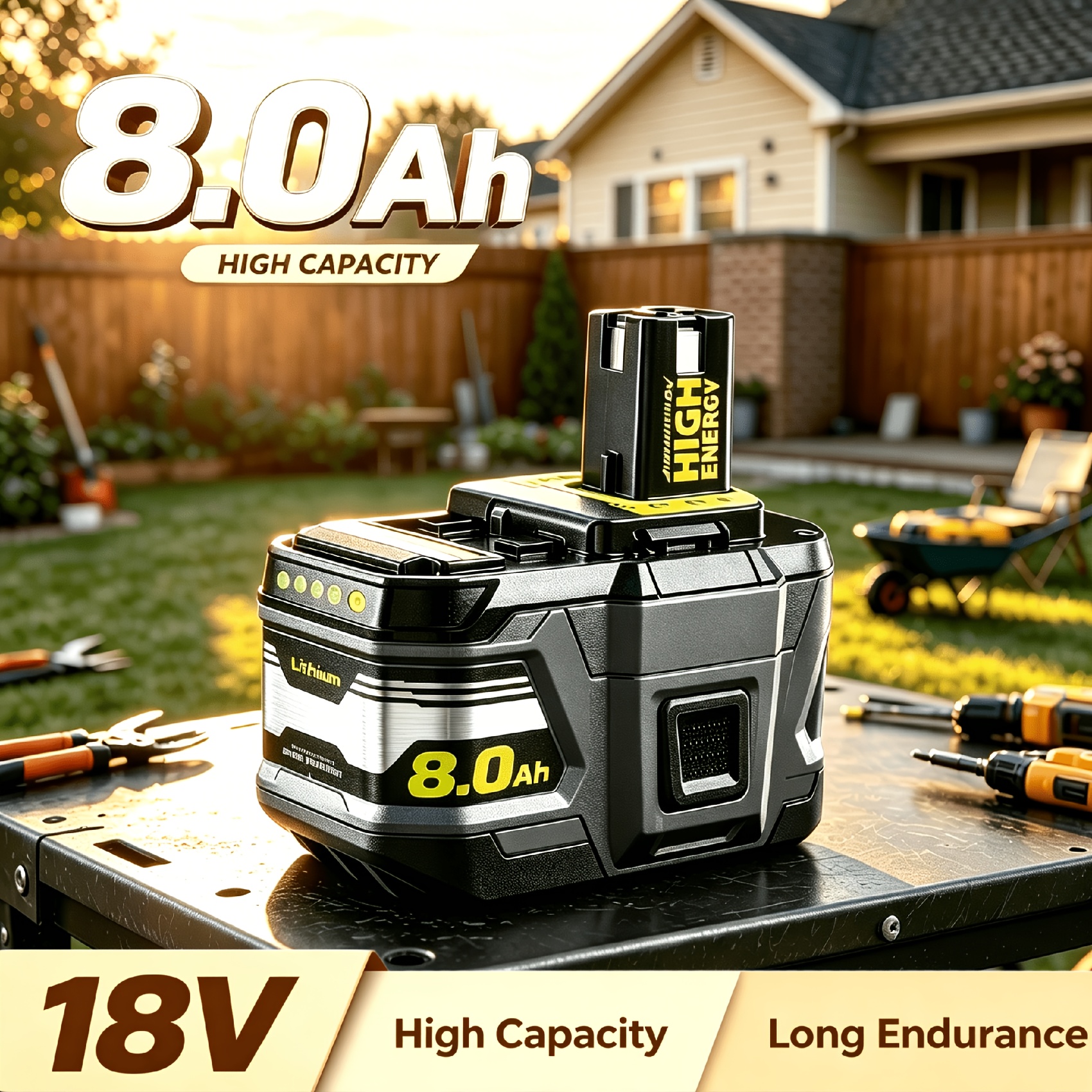 TEMU 1-5packs 8.0ah P108 18v Battery For Ryobi 18v Battery Replacement P104 P105 P107 P109 P122 Pbp002 Pbp003 Pbp004 Pbp005 Rb18l50 Cordless Tool