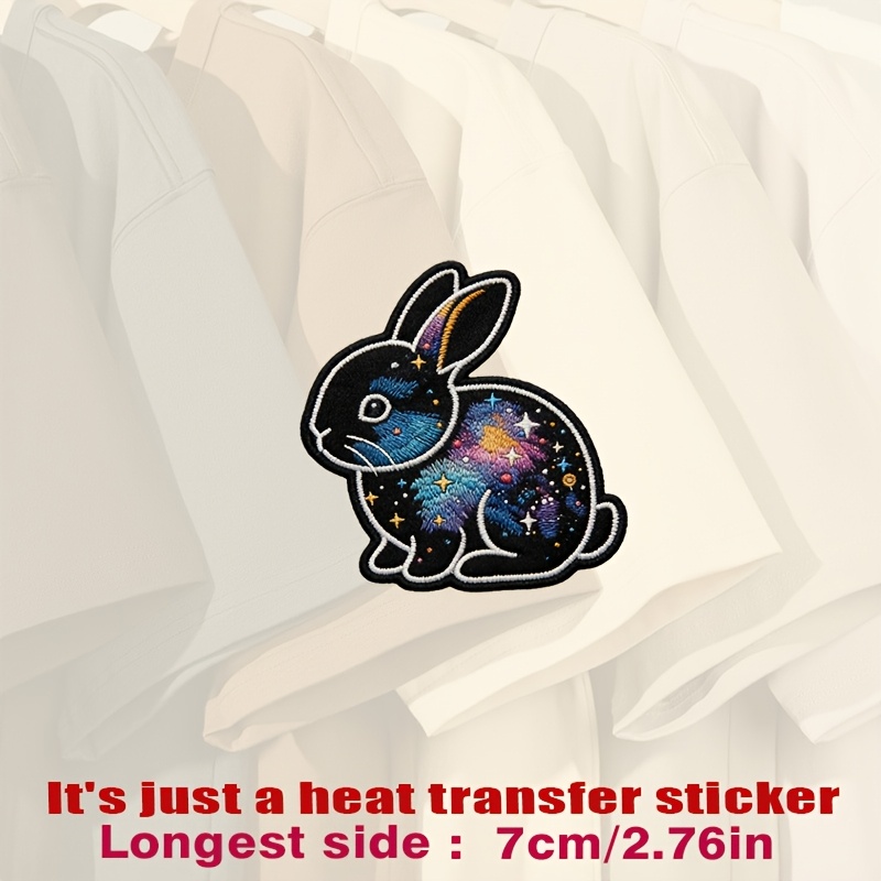 TEMU 1pc, Patch Lapin avec Design Galaxie , Présentant des Étoiles et des Planètes Colorées sur un Fond Noir, Les Autocollants de Transfert Thermique