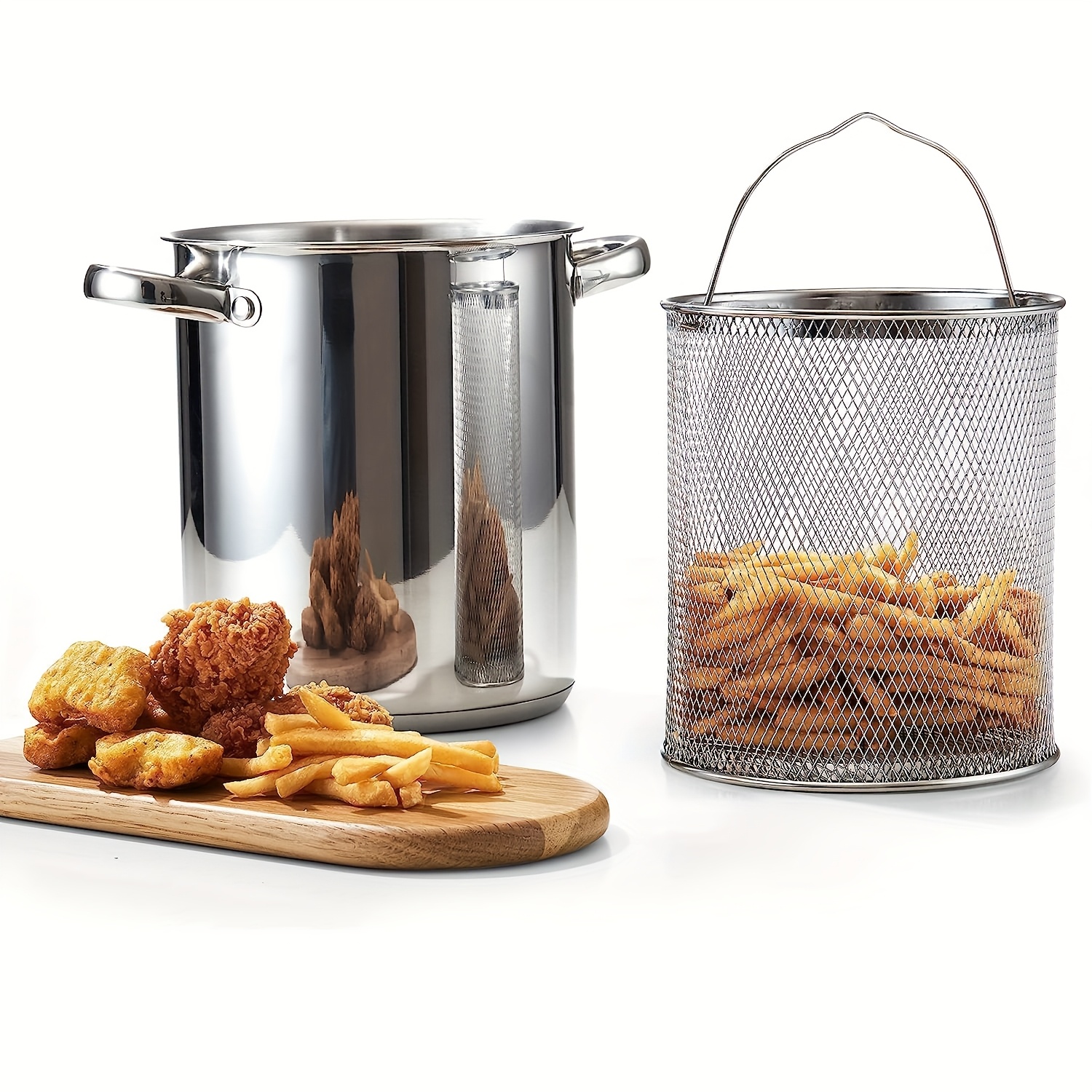 3pcs stainless steel deep fryer set with lid basket splash proof detachable filter for oil saving cooking compatible with gas induction stoves essential kitchen cookware Product details 2