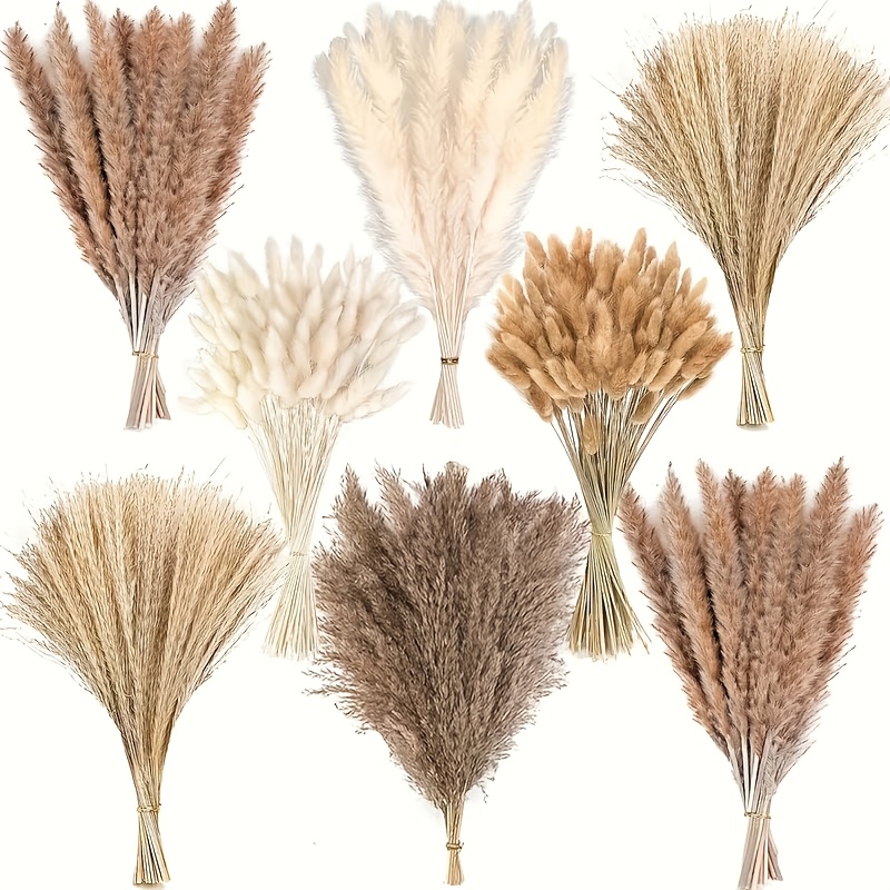 131pcs Dried Pampas Flowers Plush Flower Bouquet For Home Vase Decor Spring Vine Tabletop Decoration - Versatile For Christmas, Halloween, Easter, Thanksgiving, Valentine's Day, Wedding Party No Water