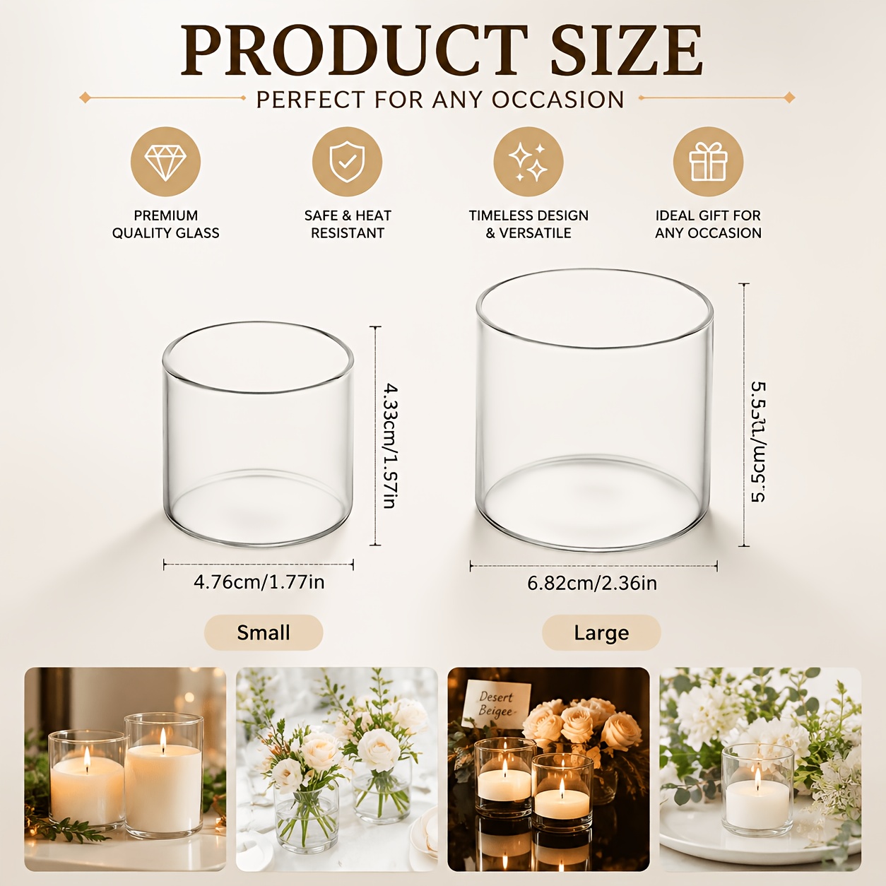 TEMU 12-pack Glass Candle Holders Set, 6 Large And 6 Small Clear Glass Votive Candle Holders, Heat Resistant Candle Cups For Wedding, Home Decor,
