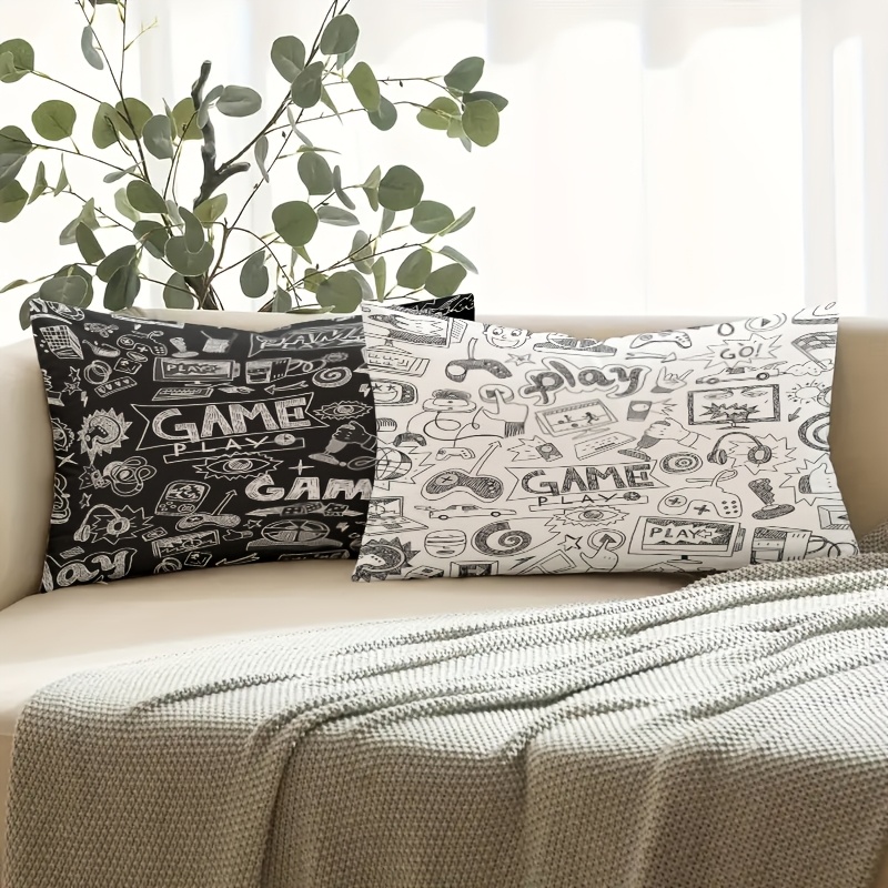 TEMU 2pcs Fundas de Almohada Reversibles Contemporáneas, 11.81x19.68 pulgadas, Poliéster Ultra , Lavables a Máquina, Cierre de Cremallera, Estampado