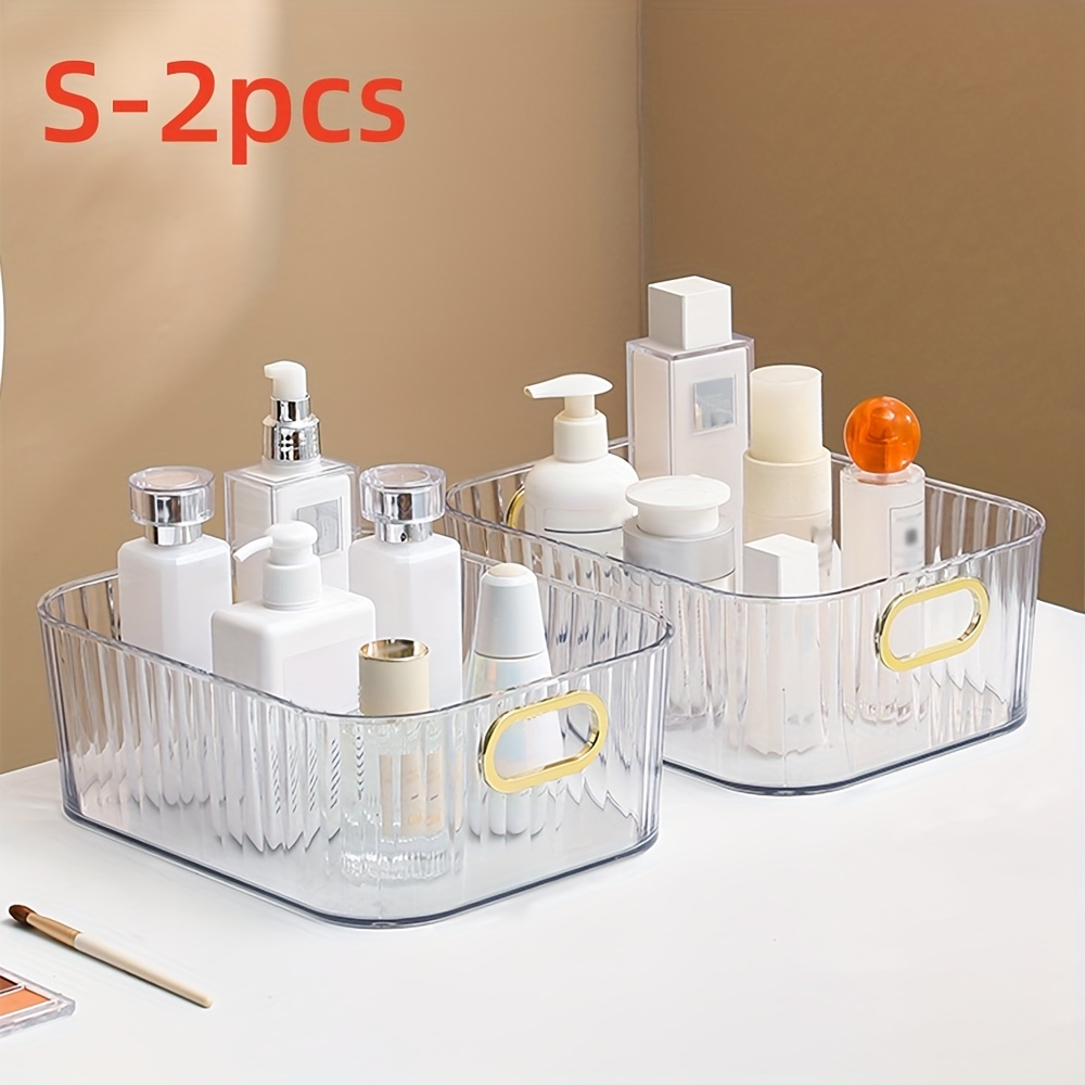 2pcs Clear Acrylic Organizer Bins, Desktop Storage For Makeup, Skincare, Bathroom Vanity & Kitchen Cabinet, Stackable Cosmetic & Pantry Holder, Aesthetic Essentials