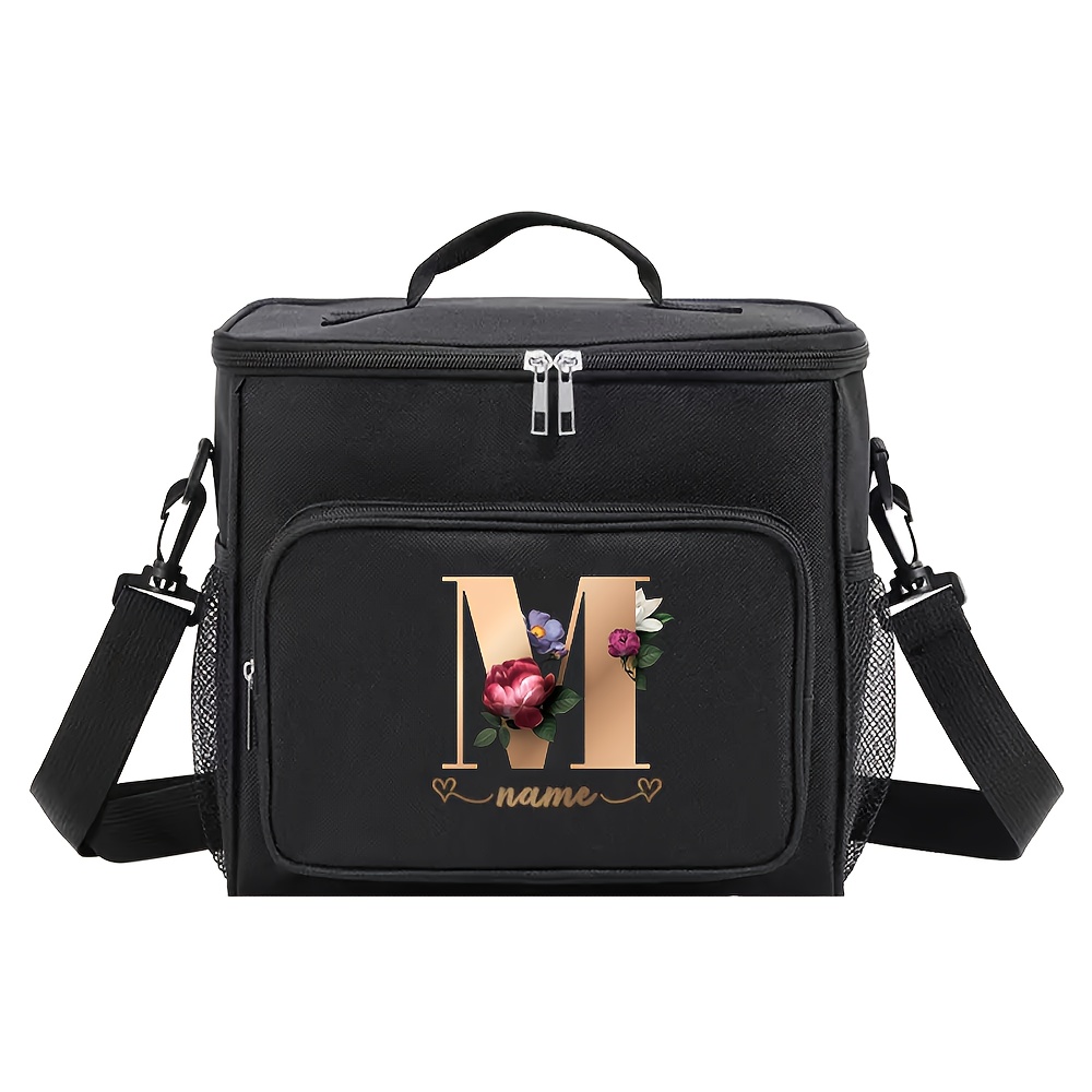TEMU Customizable Names Or Words. Non-food-contact Insulated Lunch Bag, Shoulder Bag, Canvas Hot Meal Storage Bag, Large Capacity Handbag, With A-z