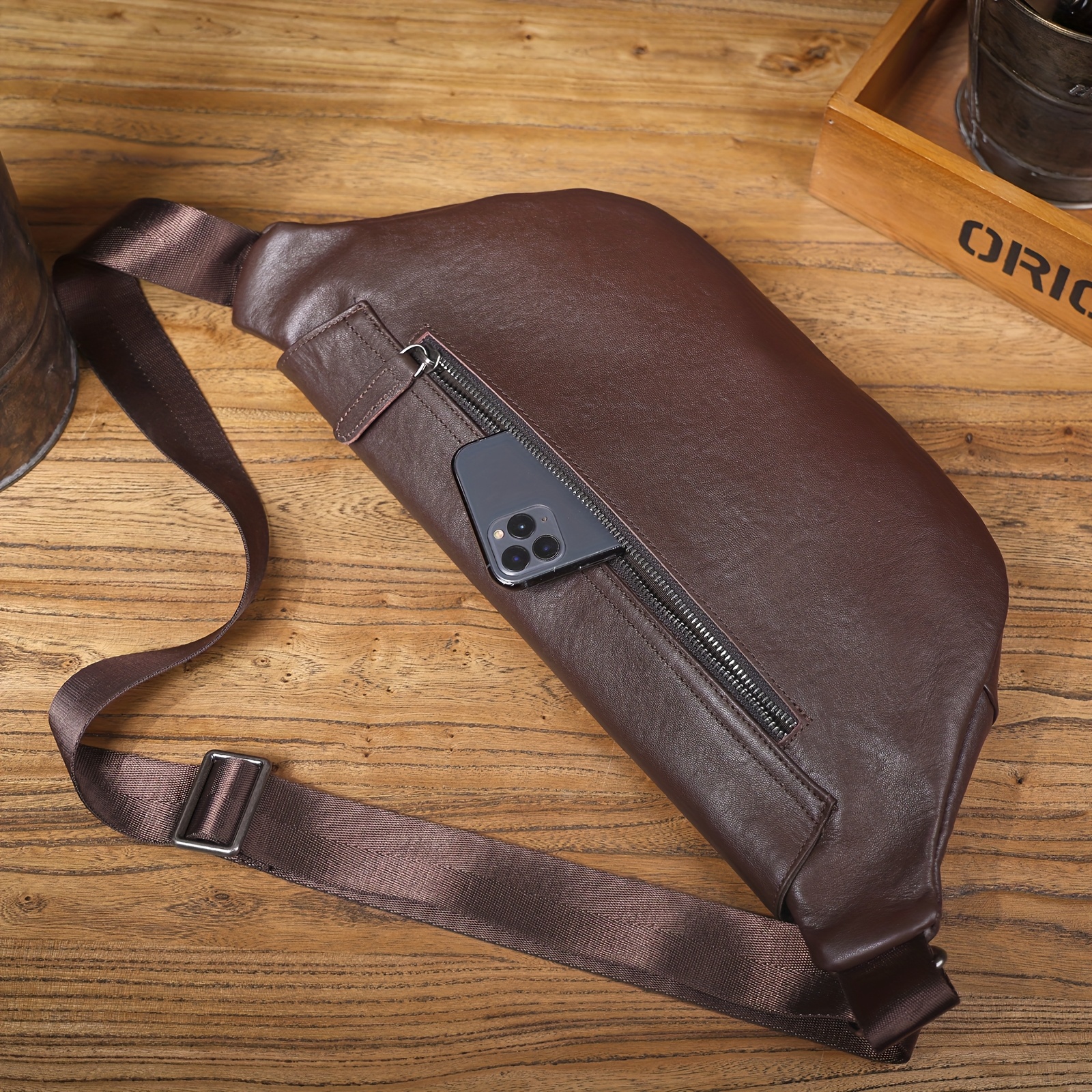 Mini PU Leather Crossbody Messenger Bag Men