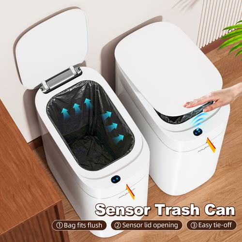 1pc 2pcs bathroom smart sensor trash can with automatic lid hands free touchless bathroom bin with 30 bags 10l space saving waste basket for kitchen bedroom office rv perfect bathroom trash cans durable plastic easy to clean