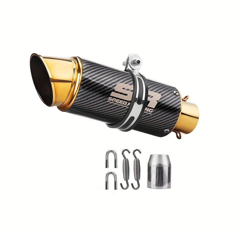 universal modified motorcycle exhaust pipe with 51mm diameter   mouth design   suitable for off road motorcycles street travel motorcycles   motorcycles all terrain vehicles and other golden color imitation carbon fiber titanium color black half blue details 5