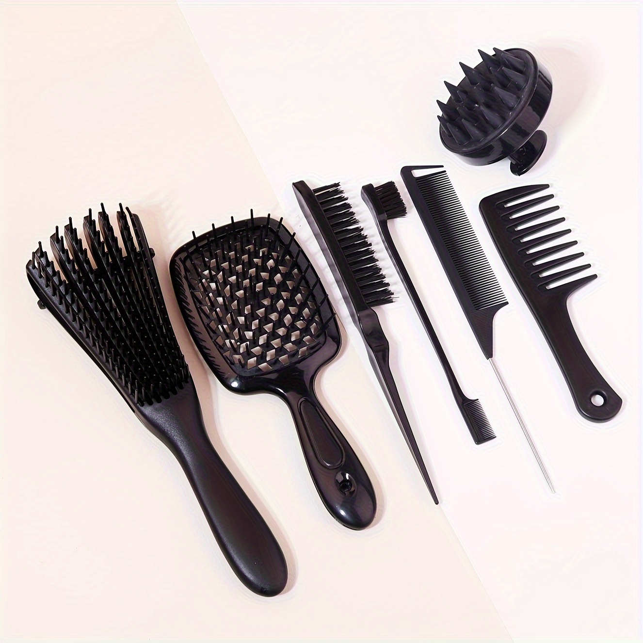 

7pcs Men's And Women's Hair Brush Set, Natural Hair Brush And Classic Styling Comb Set, Wide Toothed Hair Brush For Washing Hair, Suitable For Hairstyles