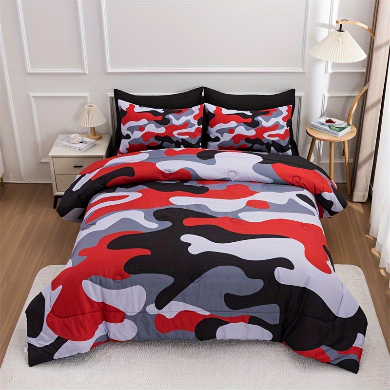 

Camouflage Bedding Set, Colorful Pattern Style Comforter Set, 3 Pcs 1 Comforter And 2 Pillowcases In 1 Bag, All Season Bedspread Forteens Adults (black, Queen)