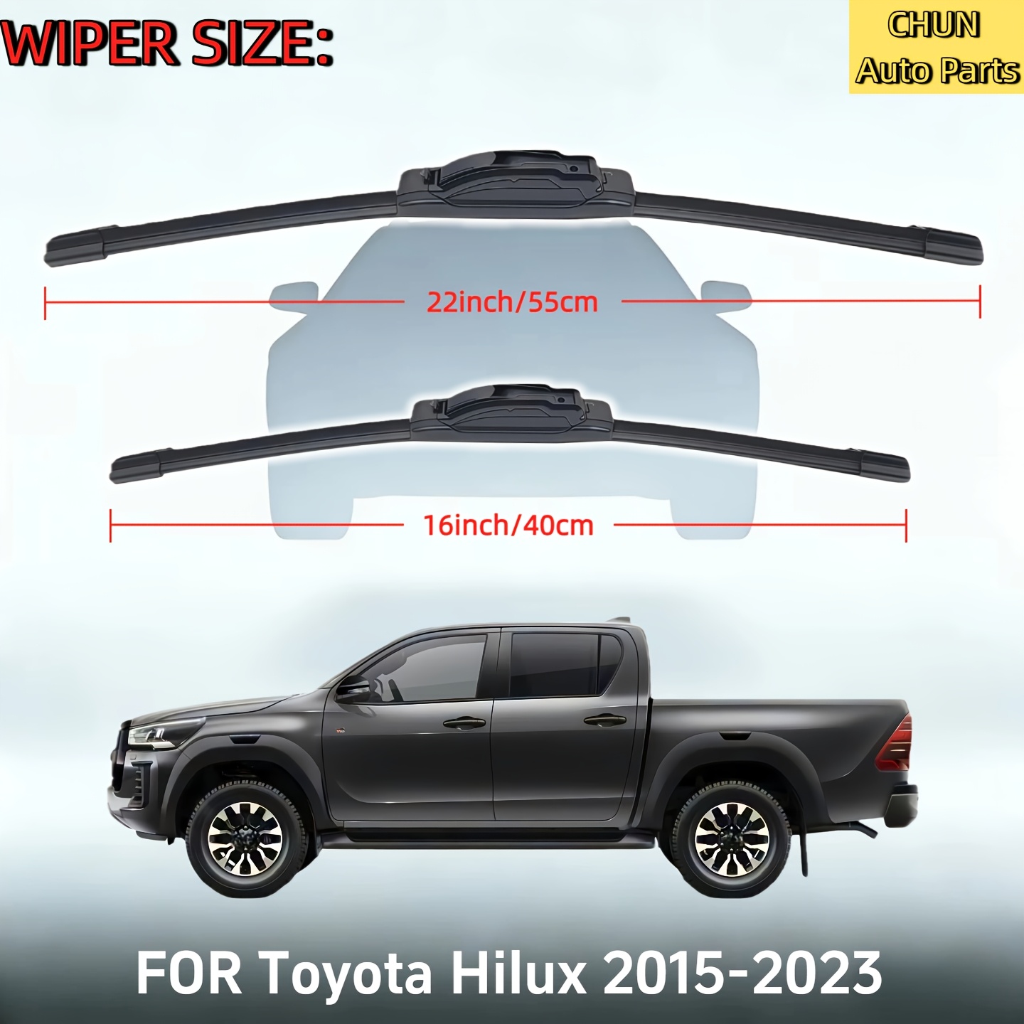 TEMU Windshield Wiper Replacement Parts For Hilux An120 An130(2015-2023), 55.88 Cm+ 40.64cm, High-quality Front Windshield Wiper Set- (2pcs Set)