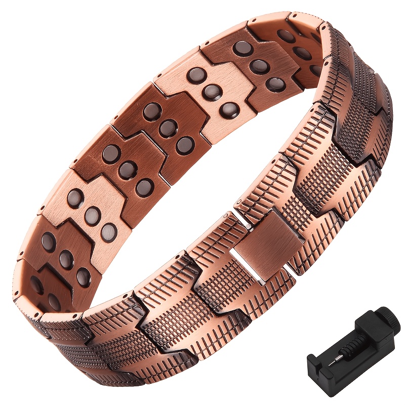 TEMU Men's Copper Magnetic Bracelet, 3x Strong Magnet Men' Stone Bracelet, Adjustable Wristband, With Size Adjustment Tool
