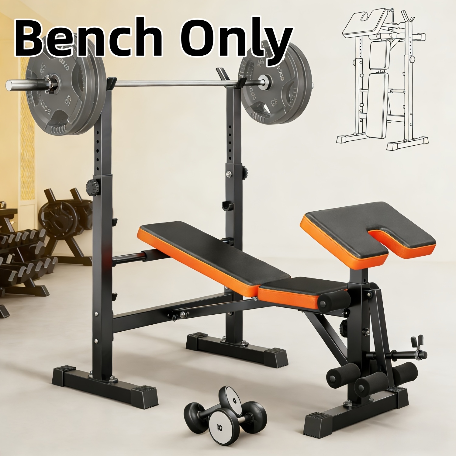 E-shop 6-in-1 Verstellbare Bank Set für Home Gym, Robuste Faltbare Trainingsbank mit Bankdrücken, Hüftstütze, Beinverlängerung, Curl und Station