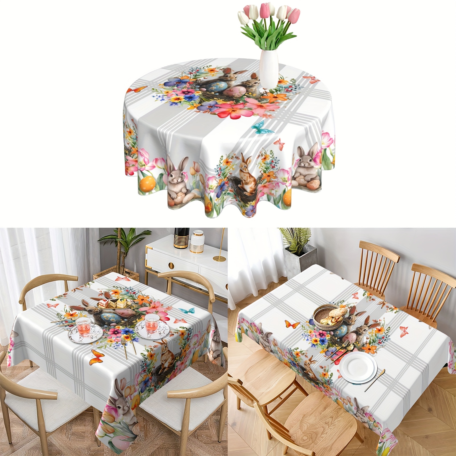 

1pc, Polyester Tablecloth, Easter Tablecloth, Table Cloth Easter Decoration Bunny Eggs Flower Table Cloth For Easter Decoration Supplies Home Kitchen Dining Table