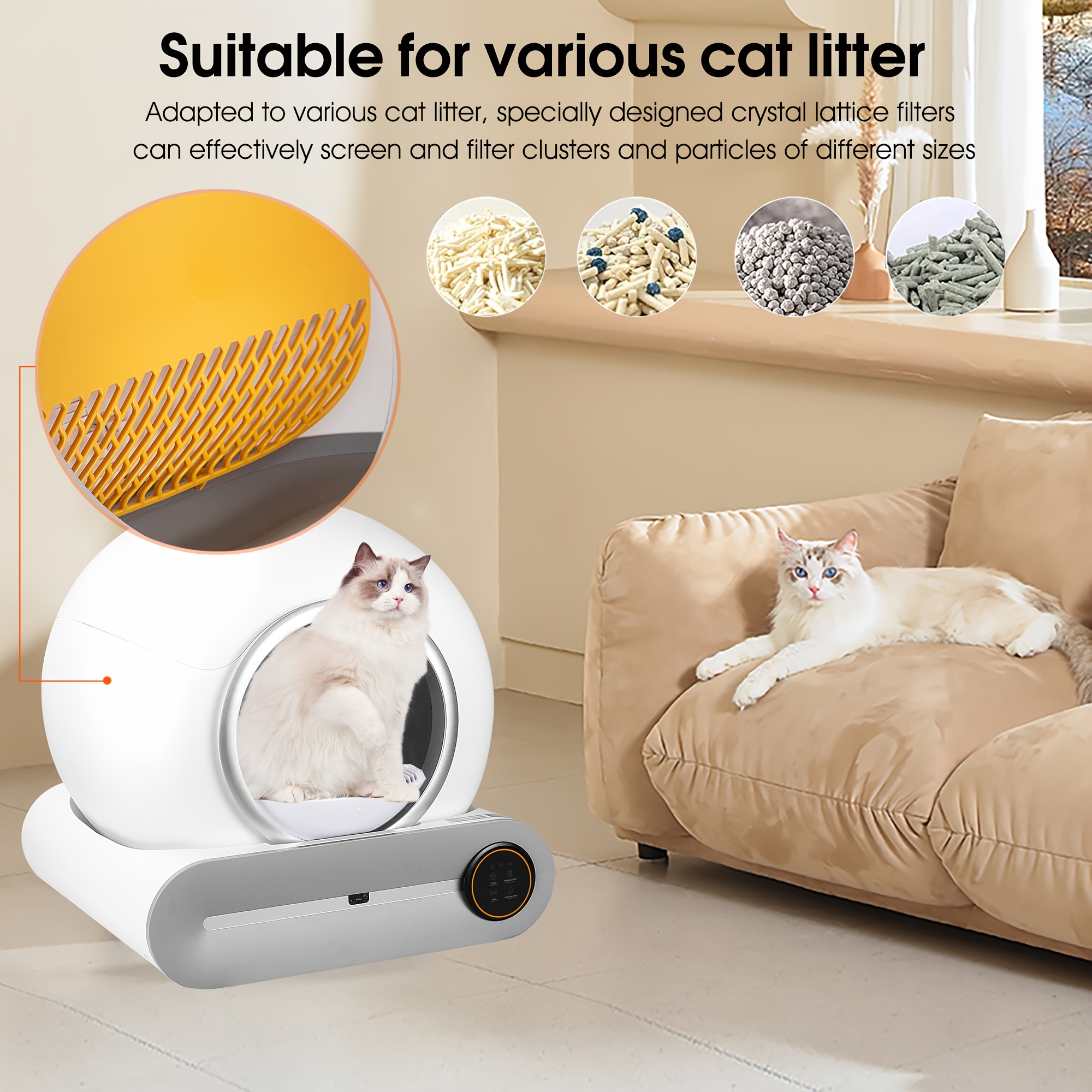 self cleaning litter box automatic litter box 17 17gal 2 38gal large capacity self cleaning litter box app control suitable for multiple cats details 6