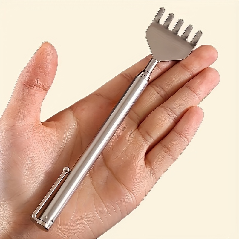a retractable back scratcher 19 69 inches long made of stainless steel portable with a non   designed to be durable and   suitable for massage and skincare details 3