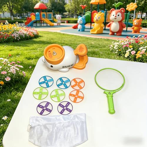 kids powered ufo launcher toy sensory training hand eye coordination fitness exercise cute outdoor parent child interactive set with net bag for multi colored disc additions without battery