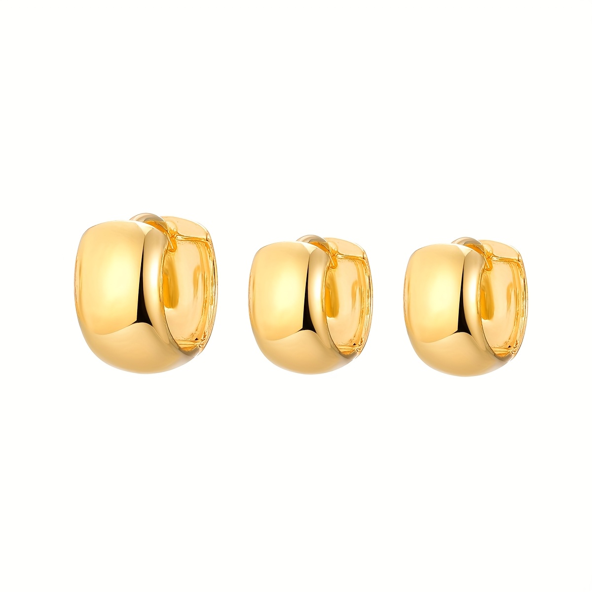 TEMU Un ensemble de trois boucles d'oreilles rondes à large surface brillante, dotées d'une facile et polyvalente, parfaites pour un accessoire de