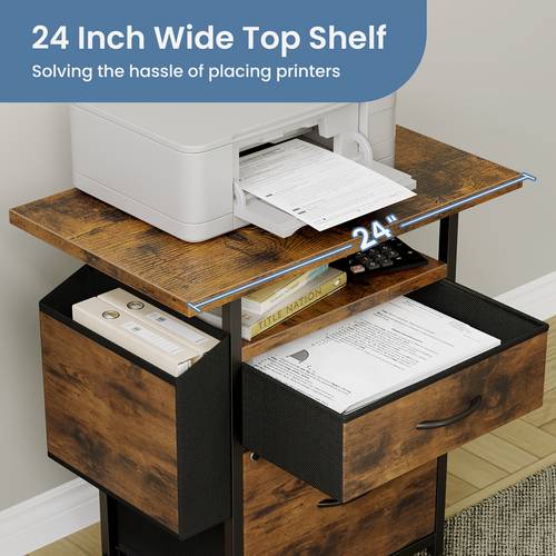 item picture 24 rolling file cabinet with 2 drawers and open storage shelf mobile printer stand for office under desk storage organizer rust