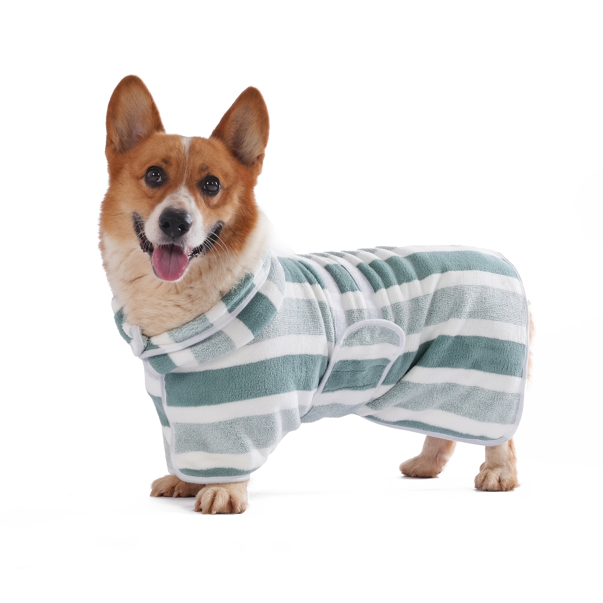 TEMU 1pc Dog Striped Bathrobe, Quick- Absorbent Pet Bathing Drying Clothes, Adjustable Belly Band With Fabric, Suitable For Small, Medium, And Large