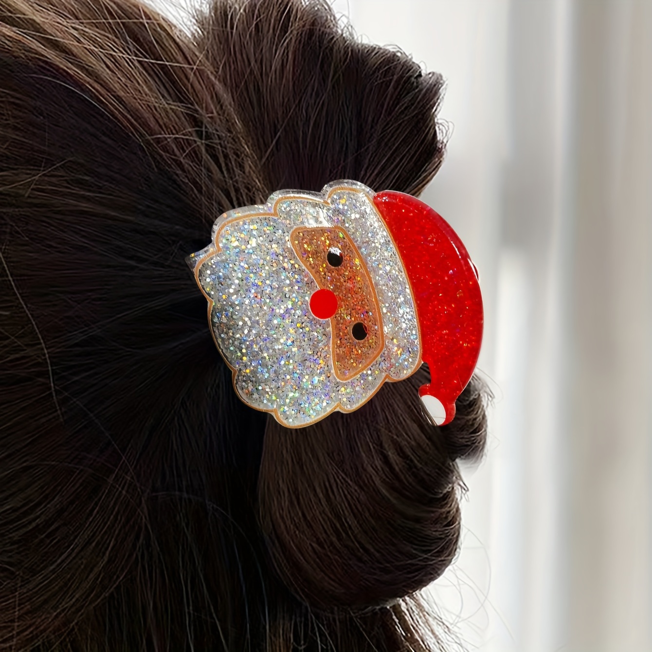 

Santa Claus Hair Clip, Themed Hair Barrette, Glittering Hair Accessory For Women And Girls, Party Hair Decor, Plant-based , Formula