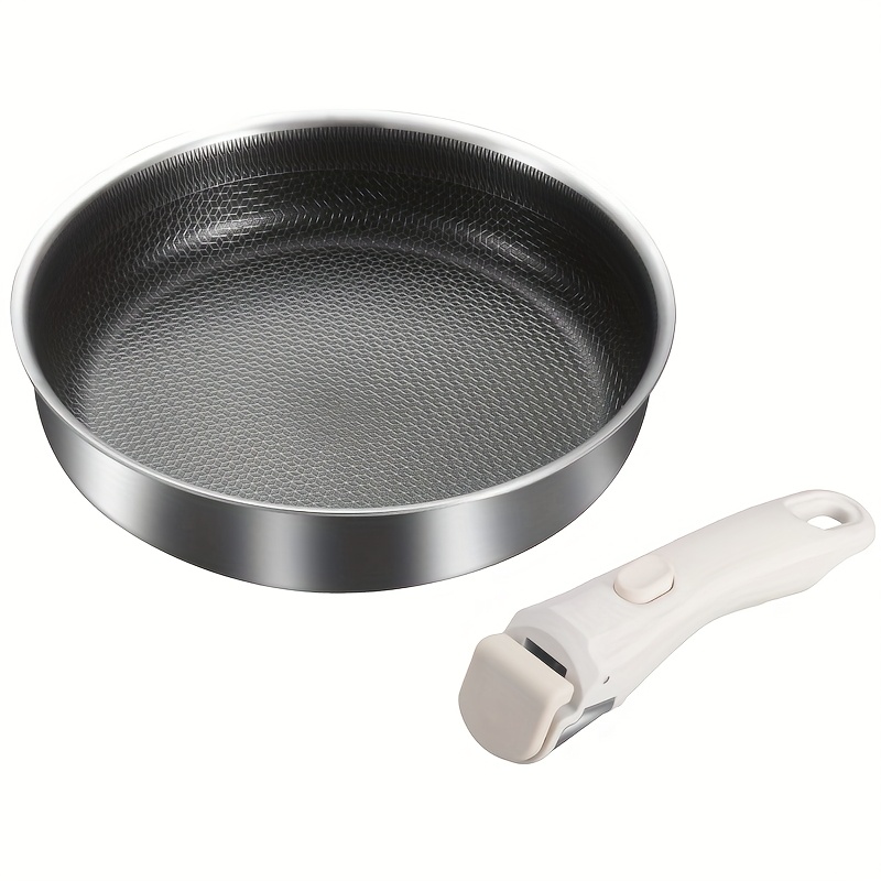 304 Stainless Steel Deep Flat-bottom Frying Pan, Versatile With Detachable Handle, Honeycomb Patterned Pan