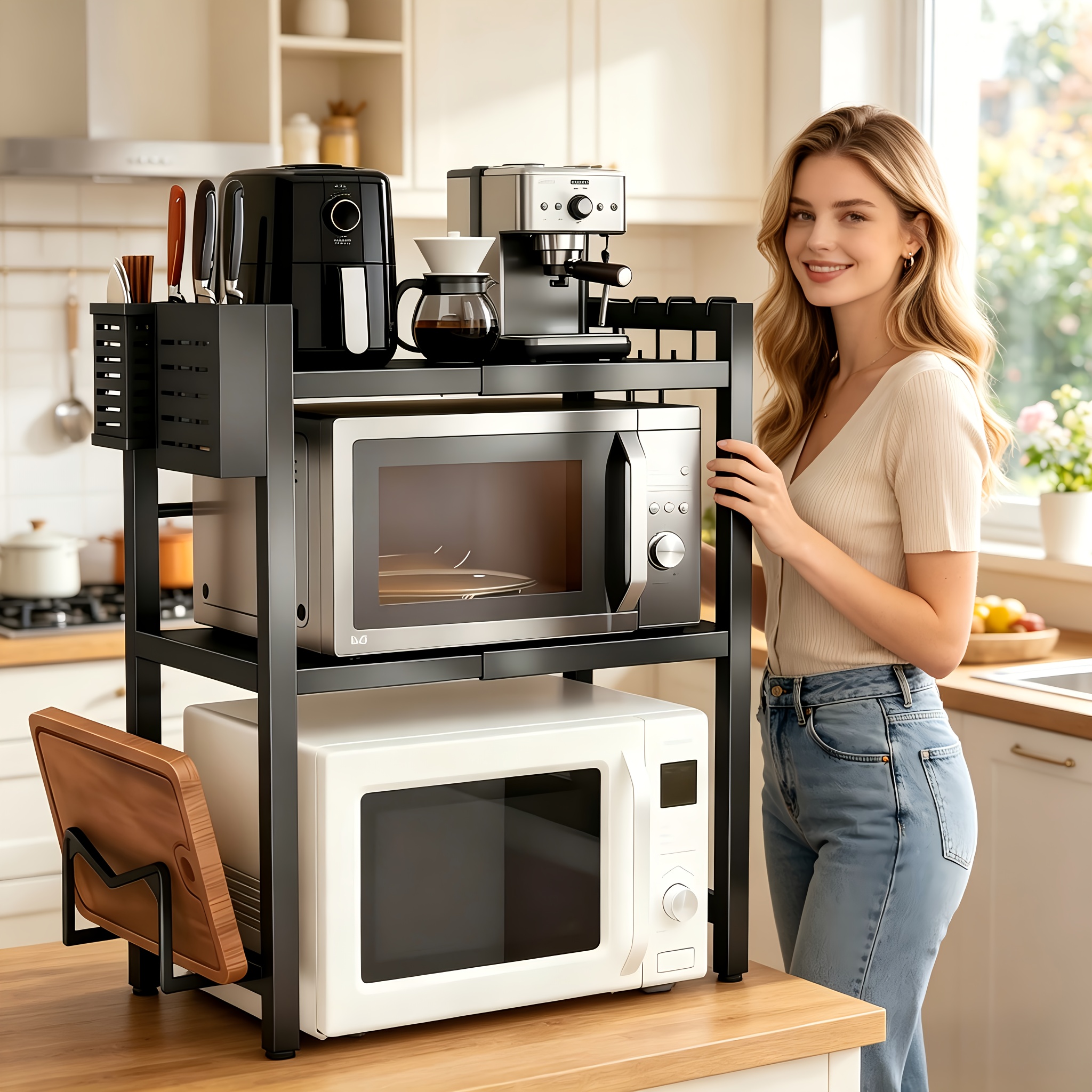 TEMU Multifunctional Kitchen Double/single Layer Microwave Oven Rack Oven Storage Rack Countertop Organizer Bracket Adjustable Household Cooking Pot