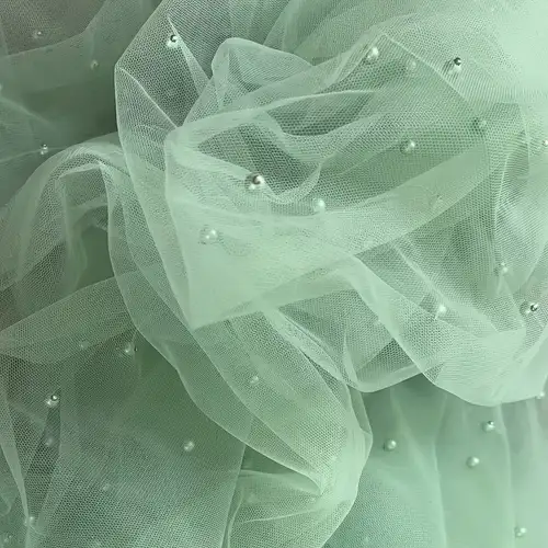 Three Yards of Sage Green Tulle Fabric * with Pearl Beads, Suitable for Veils, Dresses, Costumes, Backdrops, Table Decorations, Props, And Curtains Three Yards of Sage Green Tulle Fabric * with Pearl Beads, Suitable for Veils, Dresses, Costumes, Backdrops, Table Decorations, Props, And Curtains