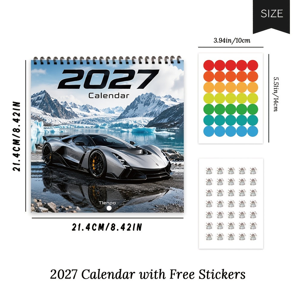 TEMU 1pc Calendrier 2027 Supercar Coil Calendrier Mural de Haute Qualité Paysage de Supercar à Accrocher au Mur Calendrier Mensuel Décoration Murale